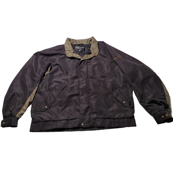 Footjoy FJ Dryjoys Mens Full Zip Golf Jacket Black Size Large Houndstooth Vented - Picture 1 of 7